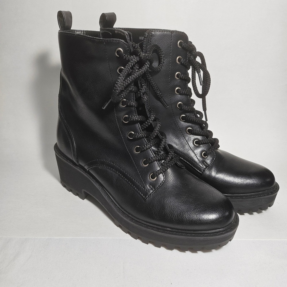 DV Dolce Vita Marloe Black Lace Up Combat Boots Side Zip Lug Sole Womens 6.5